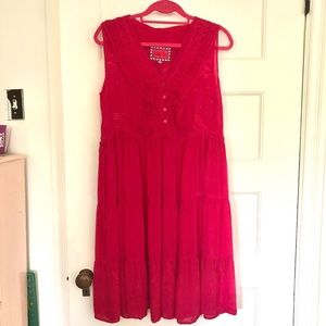 Johnny Was bright pink fuchsia magenta tiered sleeveless dress M